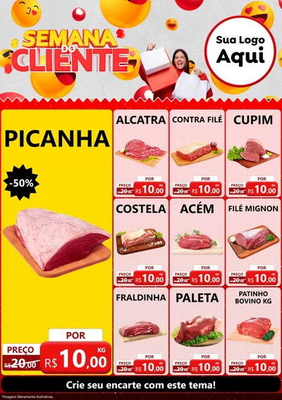 Modelo de Encarte para Encarte A4 Vertical com o tema Semana do Cliente para Açougue