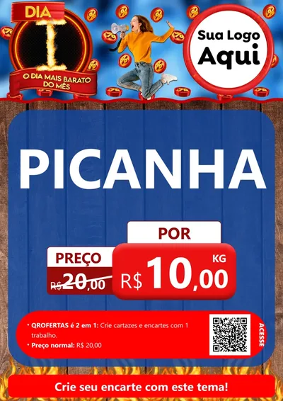 Modelo de Cartaz para Cartaz A4 Vertical com o tema Dia I - O Dia Mais Barato Do Mês para Açougue