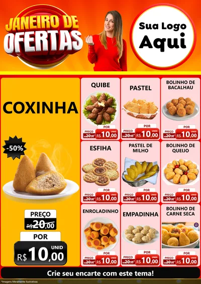 Modelo de Encarte para Encarte A4 Vertical com o tema Janeiro de Ofertas para Salgadaria