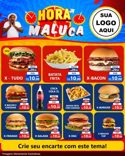 Modelo de Rede Social para Feed Instagram com o tema Hora Maluca para Hamburgueria
