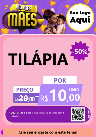 Modelo de Cartaz para Cartaz A4 Vertical com o tema Dia das Mães para Peixaria