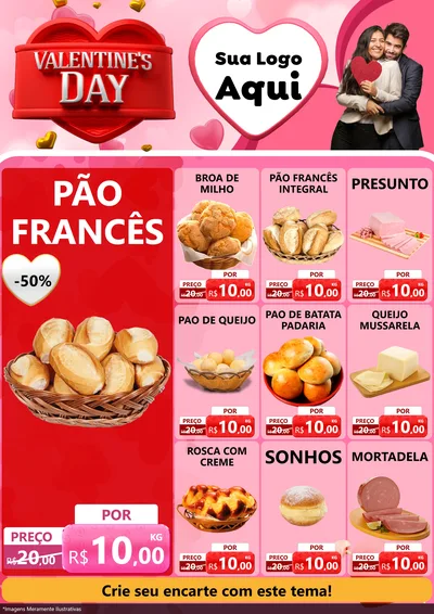 Modelo de Encarte para Encarte A4 Vertical com o tema Valentine's Day para Padaria