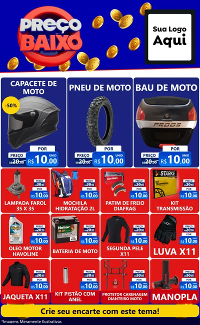Modelo de Encarte para Encarte Grande com o tema Preço Baixo para Moto peças