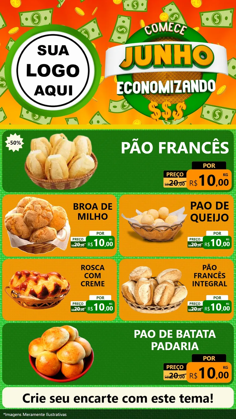 Modelo de TV para TV Vertical com o tema Comece Junho Economizando para Padaria