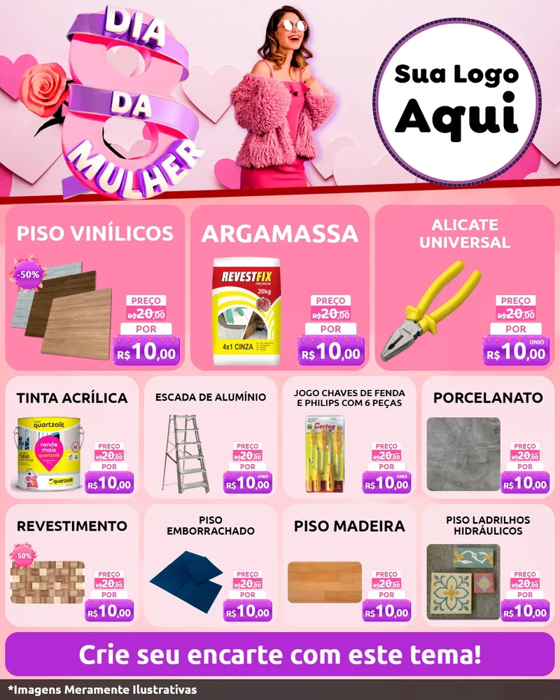 Modelo de Rede Social para Feed Instagram com o tema Dia da Mulher para Material para Construção