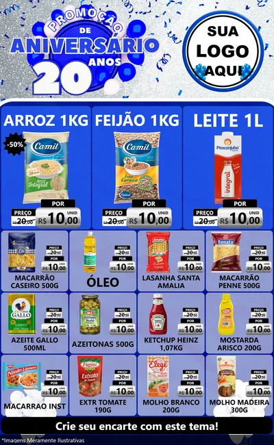 Modelo de Encarte para Encarte Grande com o tema Promoção de Aniversário - 20 Anos para Supermercado