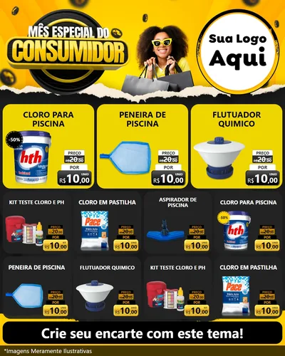 Modelo de Rede Social para Feed Instagram com o tema Mês Especial do Consumidor para Produtos para Piscina