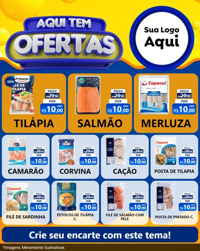 Modelo de Rede Social para Feed Instagram com o tema Aqui Tem Ofertas para Peixaria