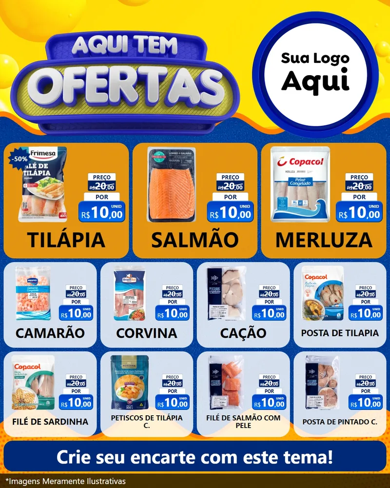 Modelo de Rede Social para Feed Instagram com o tema Aqui Tem Ofertas para Peixaria