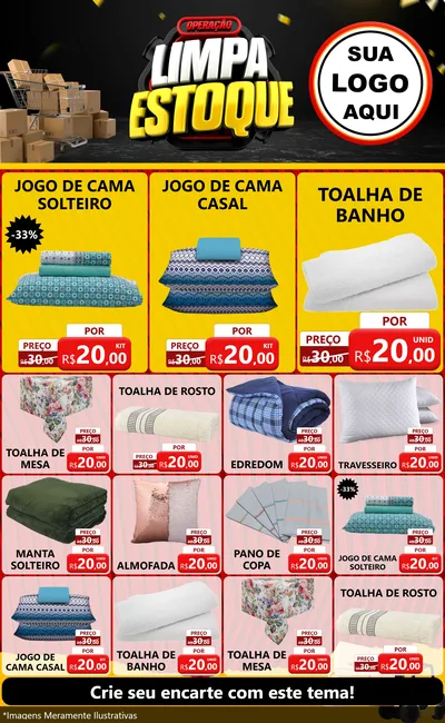 Modelo de Encarte para Encarte Grande com o tema Operação Limpa Estoque para Cama, Mesa e Banho