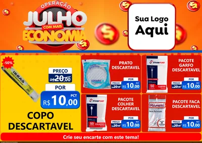 Modelo de Encarte para Encarte A4 Horizontal com o tema Operação Julho Com Mais Economia para Embalagens