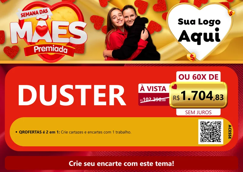 Modelo de Cartaz para Cartaz A4 Horizontal com o tema Semana das Mães Premiada para Concessionaria de Carros