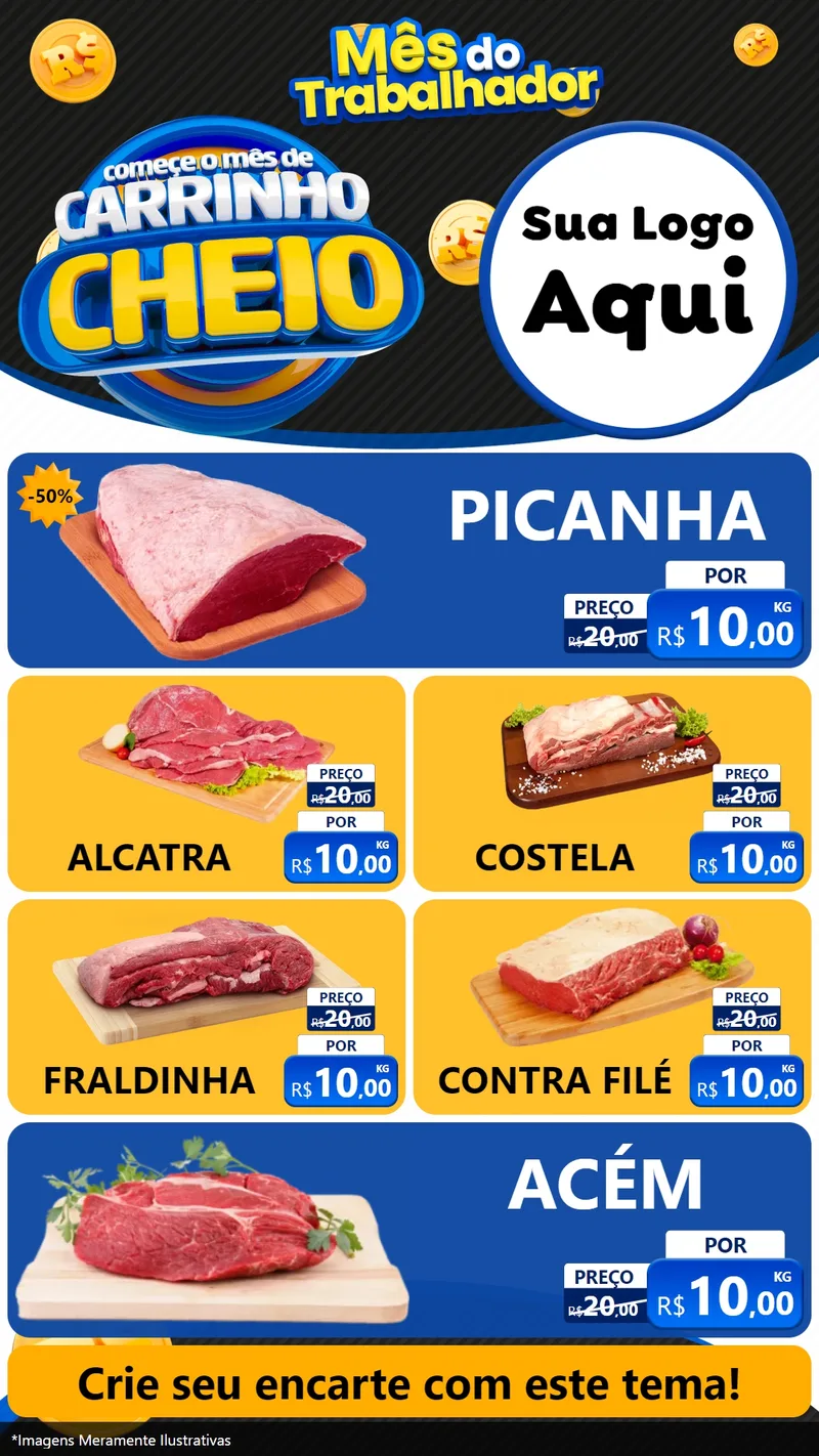 Modelo de TV para TV Vertical com o tema Comece o Mês de Carrinho Cheio para Açougue