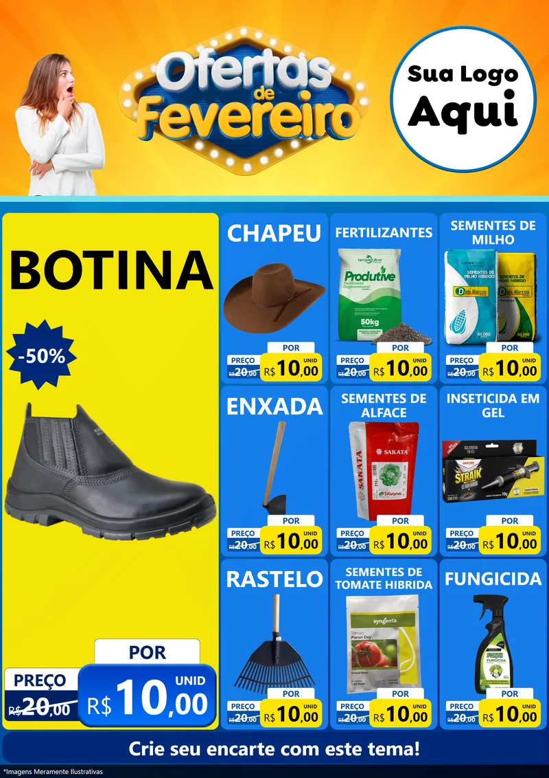 Modelo de Encarte para Encarte A4 Vertical com o tema Ofertas de Fevereiro para Agropecuária