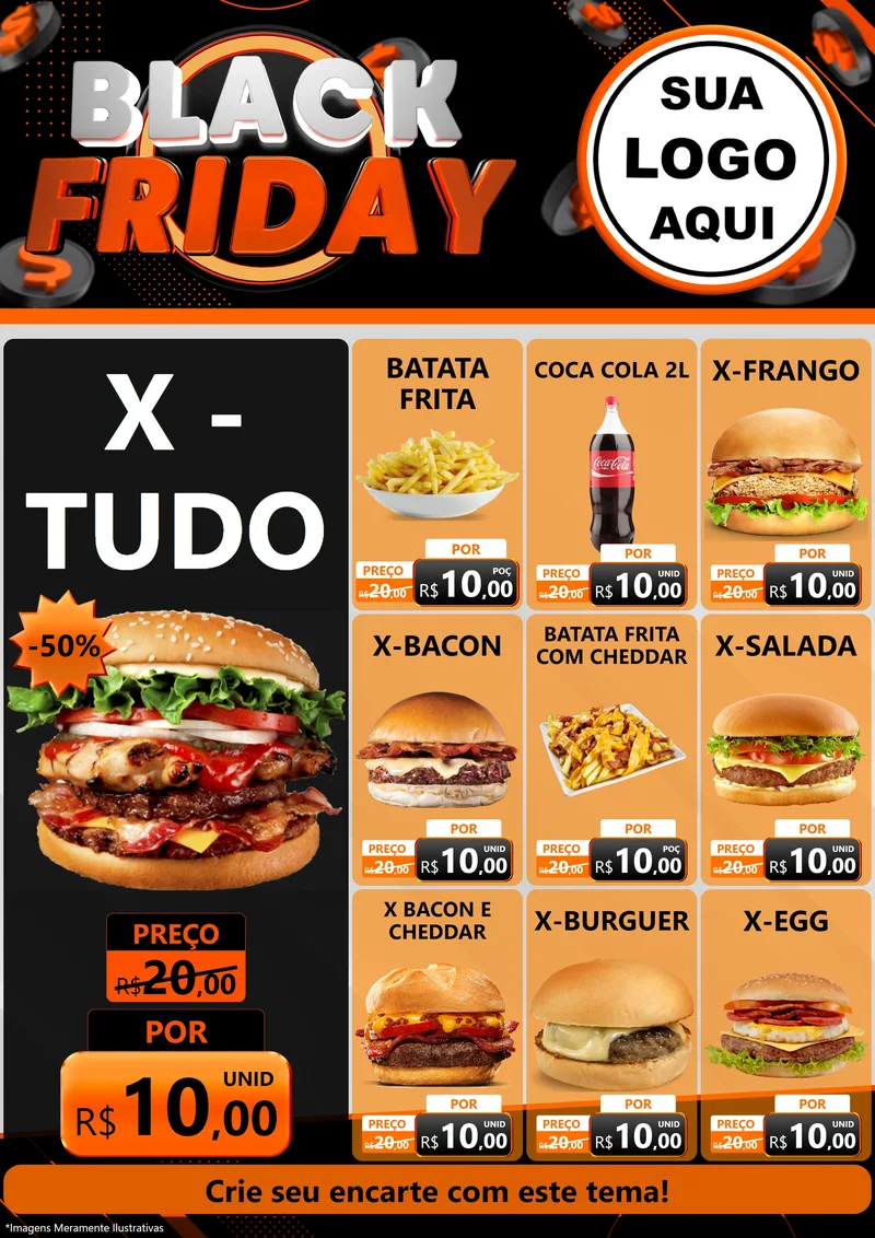 Modelo de Encarte para Encarte A4 Vertical com o tema Black Friday para Hamburgueria
