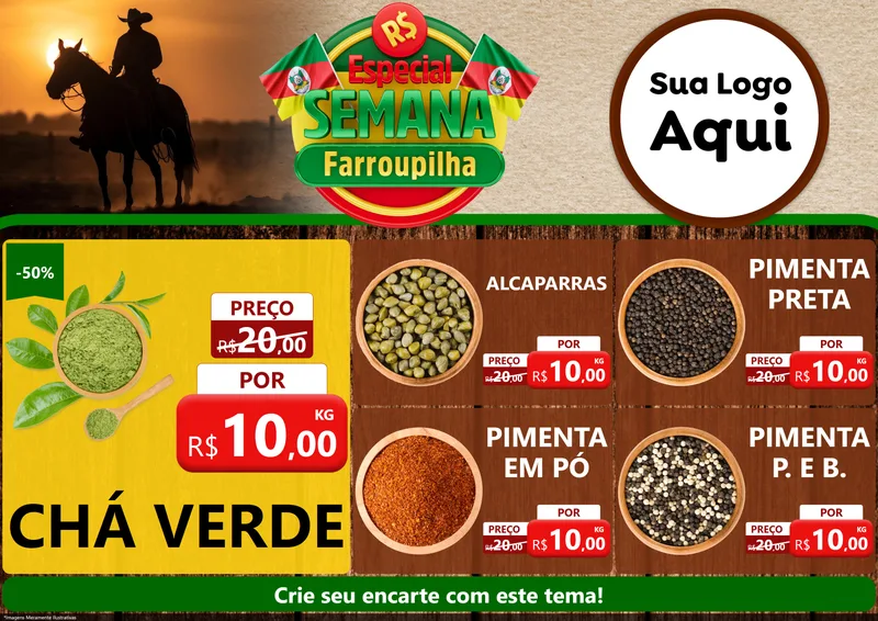 Modelo de Encarte para Encarte A4 Horizontal com o tema Especial Semana Farroupilha para Produtos Naturais