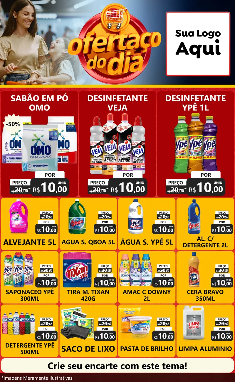 Modelo de Encarte para Encarte Grande com o tema Ofertaço Do Dia para Produtos de Limpeza