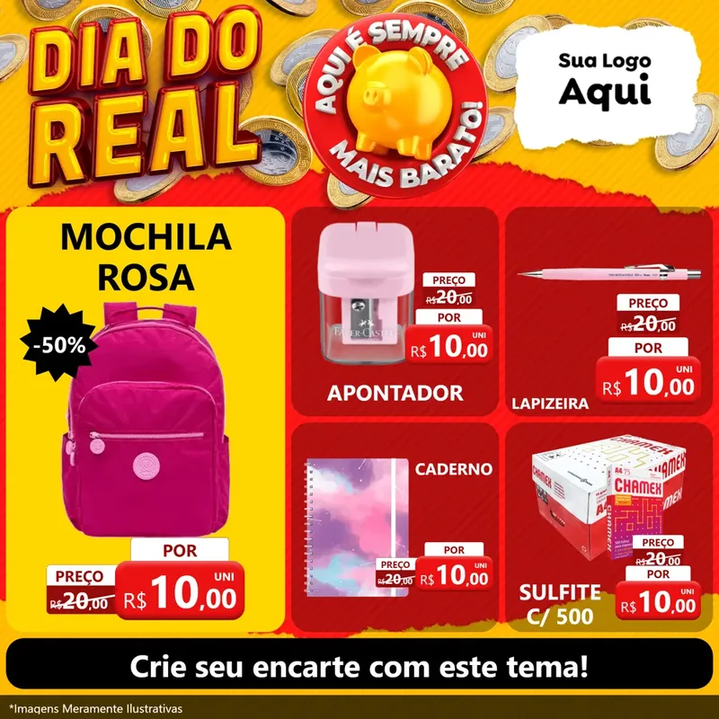 Modelo de Rede Social para Feed Facebook com o tema Dia Do Real para Papelaria