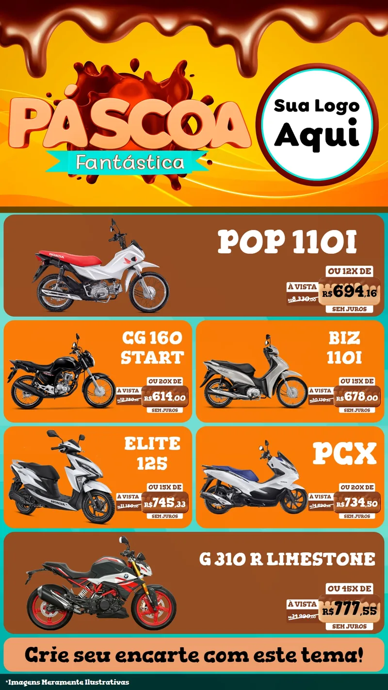 Modelo de TV para TV Vertical com o tema Páscoa Fantástica para Concessionaria de Motos