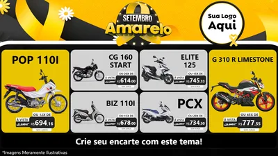 Modelo de TV para TV Horizontal com o tema Setembro Amarelo para Concessionaria de Motos