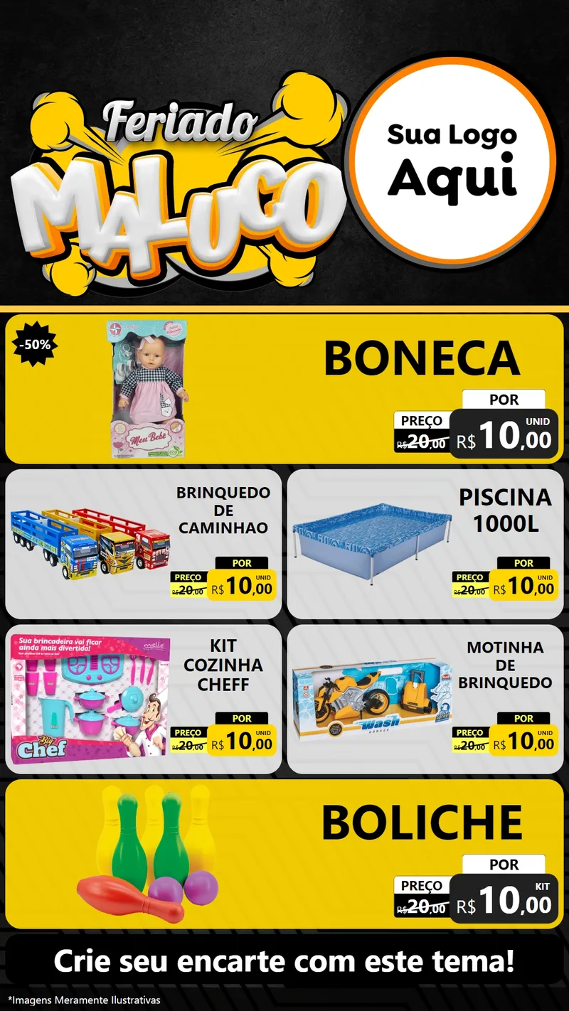 Modelo de TV para TV Vertical com o tema Feriado Maluco para Brinquedos