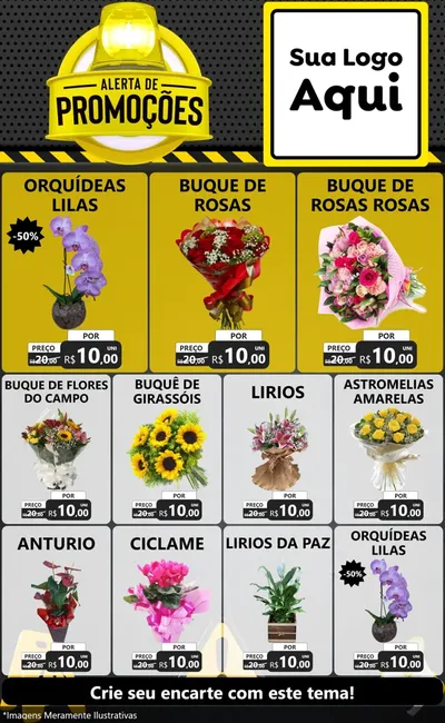 Modelo de Encarte para Encarte Grande com o tema Alerta de Promoções para Floricultura e jardim