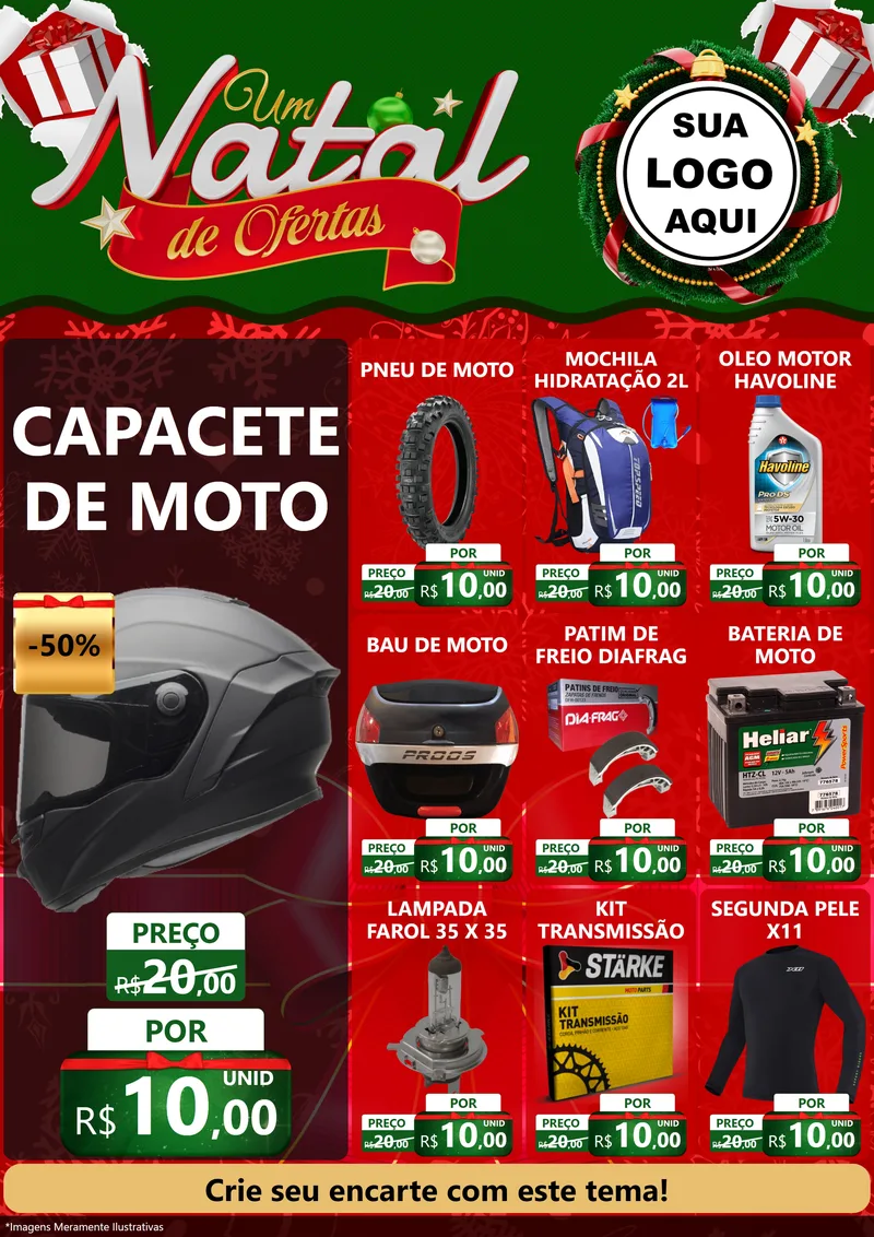 Modelo de Encarte para Encarte A4 Vertical com o tema Um Natal de Ofertas para Moto peças