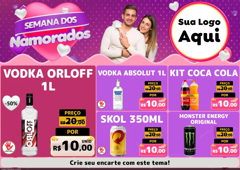 Modelo de Encarte para Encarte A4 Horizontal com o tema Semana dos Namorados para Distribuidora de bebidas