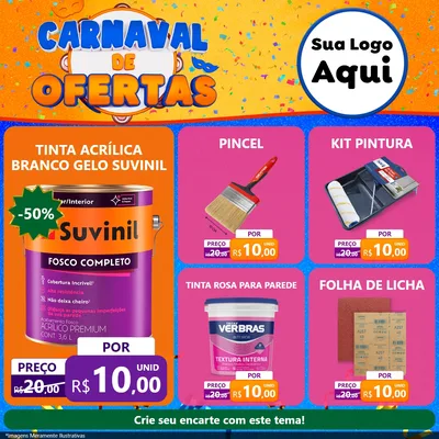 Modelo de Rede Social para Feed Facebook com o tema Carnaval de Ofertas para Tintas e Ferramentas