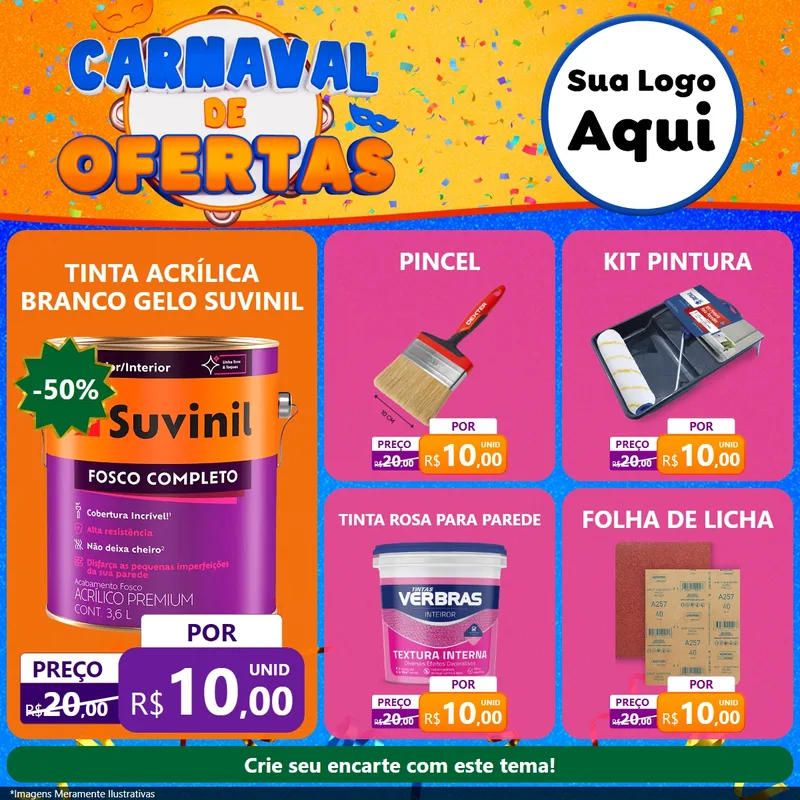 Modelo de Rede Social para Feed Facebook com o tema Carnaval de Ofertas para Tintas e Ferramentas