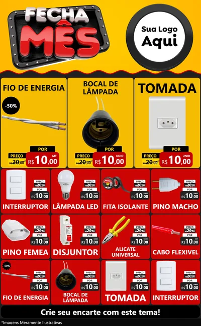 Modelo de Encarte para Encarte Grande com o tema Fecha Mês para Materiais Elétricos
