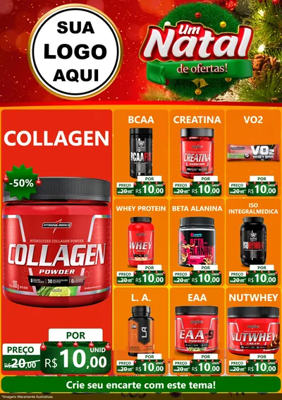 Modelo de Encarte para Encarte A4 Vertical com o tema Um Natal de Ofertas para Suplementos alimentares