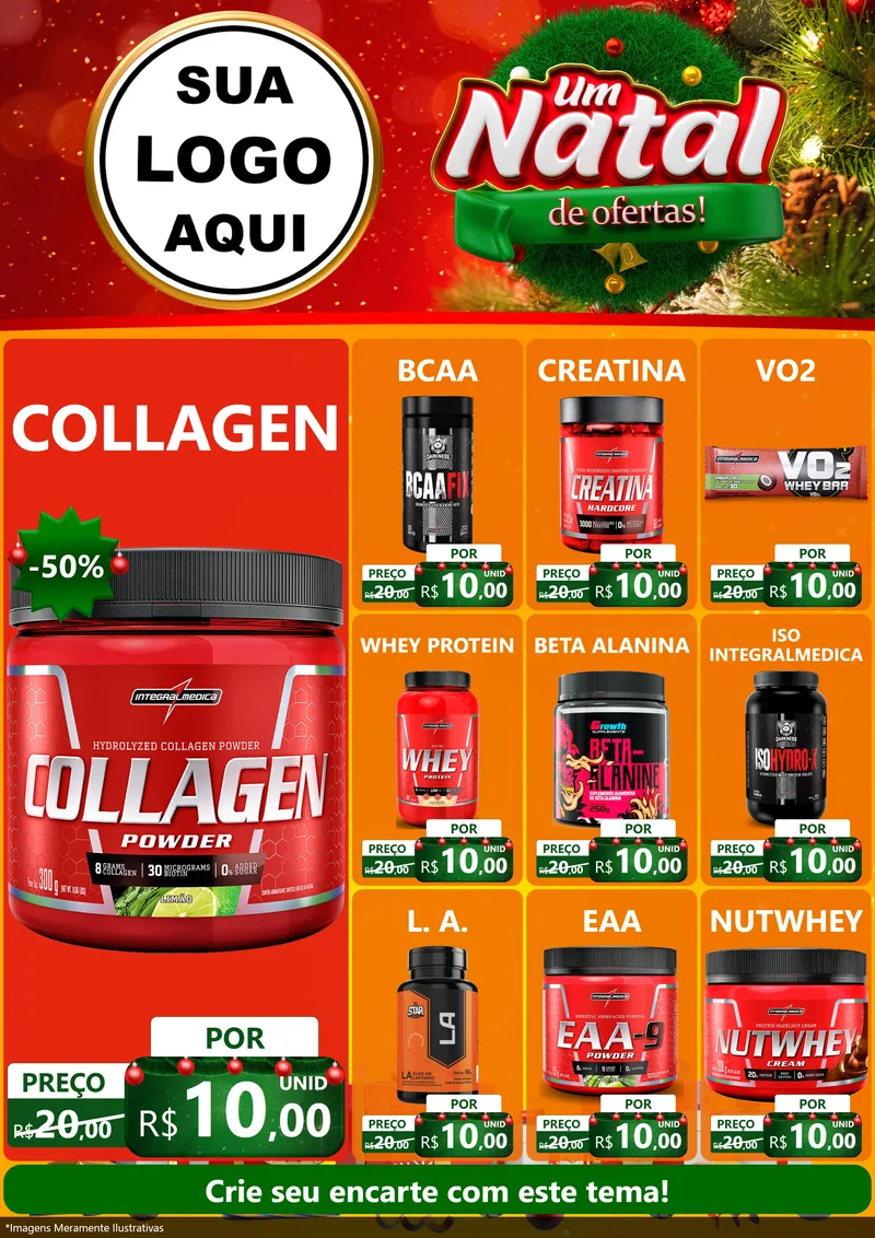 Modelo de Encarte para Encarte A4 Vertical com o tema Um Natal de Ofertas para Suplementos alimentares
