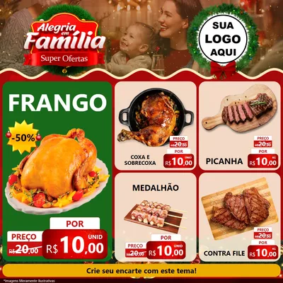 Modelo de Rede Social para Feed Facebook com o tema Alegria Em Família - Super Ofertas para Assados