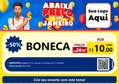 Modelo de Cartaz para Cartaz A4 Horizontal com o tema Abaixa Preço em Janeiro para Brinquedos