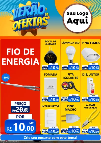 Modelo de Encarte para Encarte A4 Vertical com o tema Verão de Ofertas para Materiais Elétricos