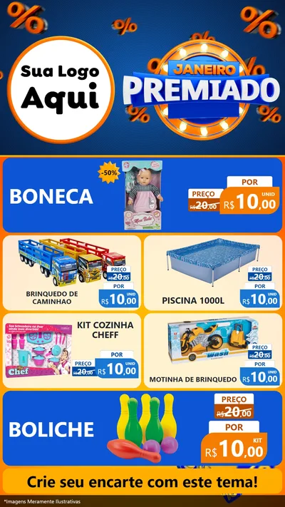 Modelo de TV para TV Vertical com o tema Janeiro Premiado para Brinquedos