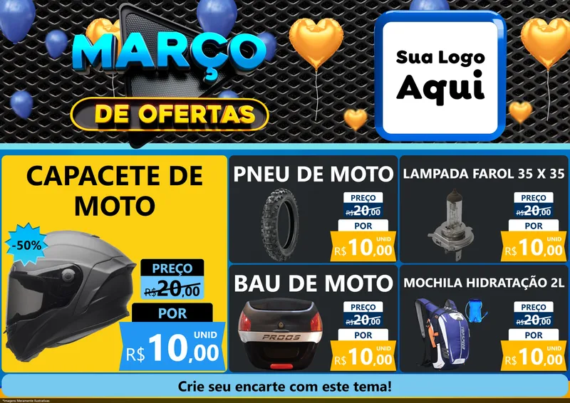 Modelo de Encarte para Encarte A4 Horizontal com o tema Março de Ofertas para Moto peças