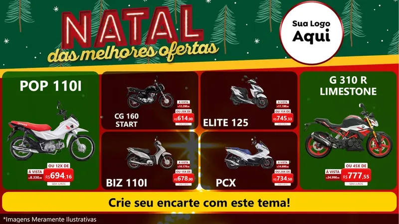Modelo de TV para TV Horizontal com o tema Natal das Melhores Ofertas para Concessionaria de Motos