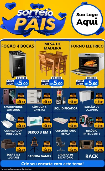 Modelo de Encarte para Encarte Grande com o tema Sorteio Dia dos Pais para Móveis e Eletro
