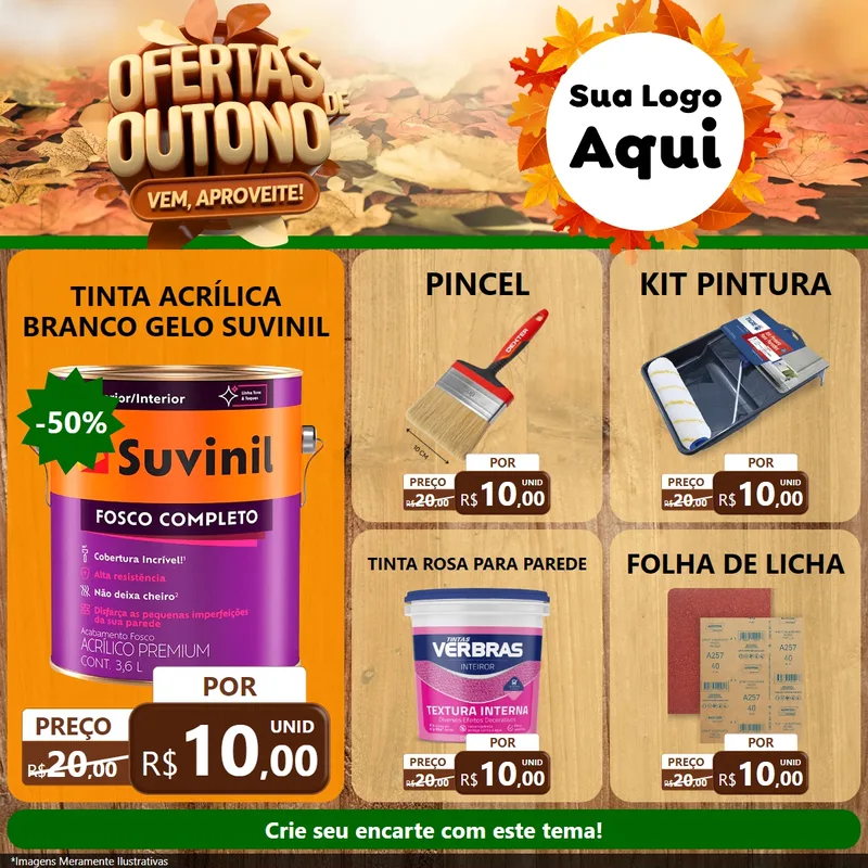 Modelo de Rede Social para Feed Facebook com o tema Ofertas de Outono - Vem, Aproveite! para Tintas e Ferramentas