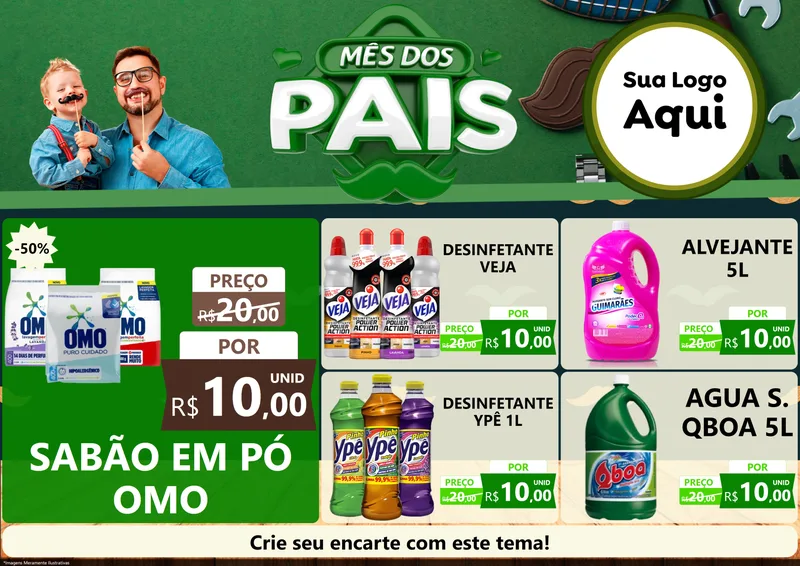 Modelo de Encarte para Encarte A4 Horizontal com o tema Mês dos Pais para Produtos de Limpeza