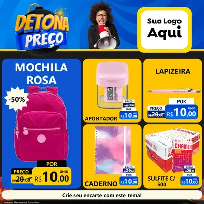Modelo de Rede Social para Feed Facebook com o tema Detona Preços para Papelaria