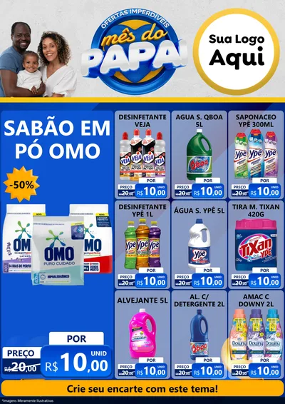 Modelo de Encarte para Encarte A4 Vertical com o tema Ofertas Imperdíveis Mês Do Papai para Produtos de Limpeza