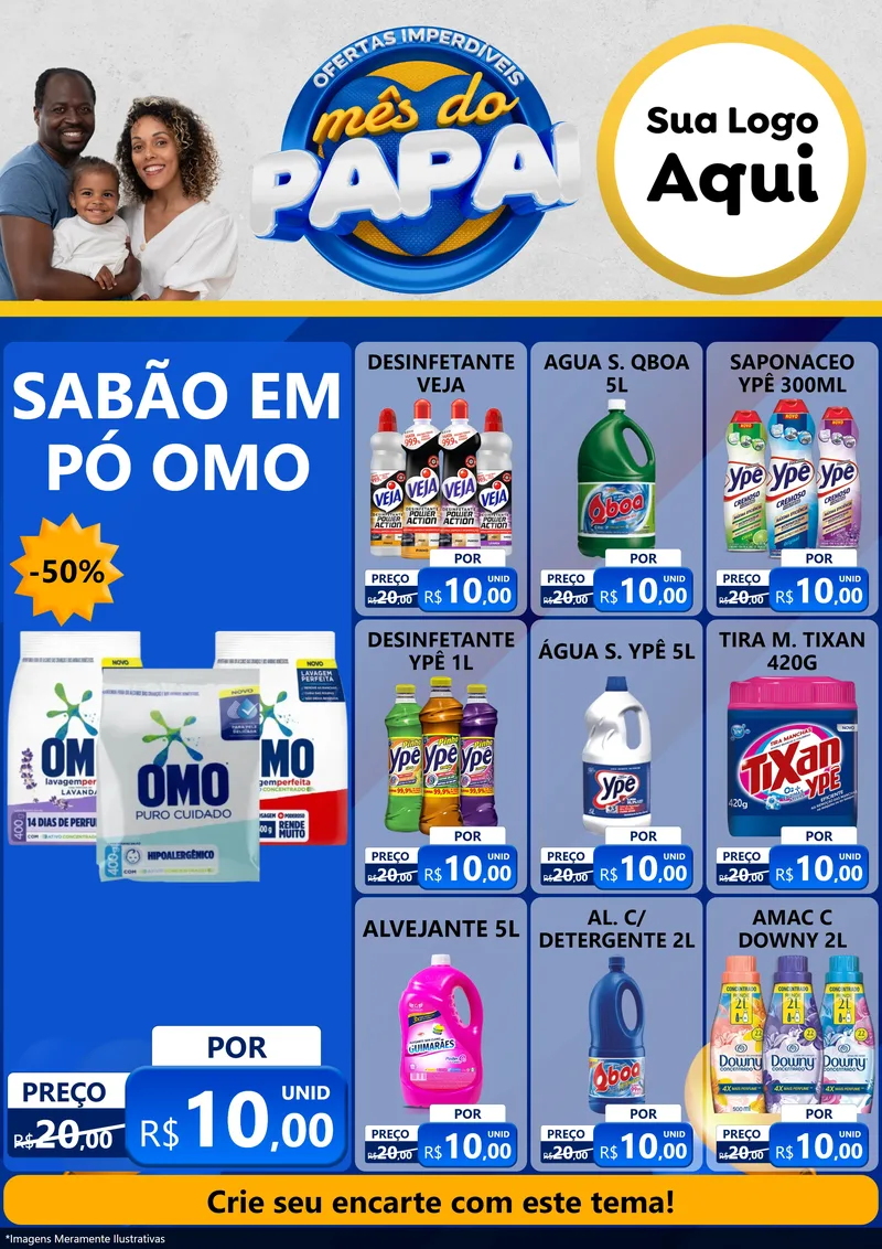 Modelo de Encarte para Encarte A4 Vertical com o tema Ofertas Imperdíveis Mês Do Papai para Produtos de Limpeza