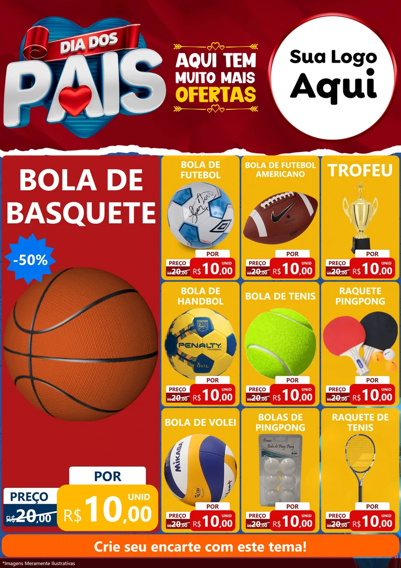Modelo de Encarte para Encarte A4 Vertical com o tema Dia dos Pais para Artigos Esportivos