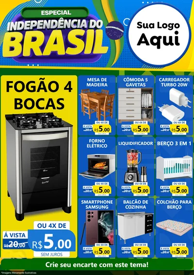 Modelo de Encarte para Encarte A4 Vertical com o tema Especial Independência do Brasil para Móveis e Eletro