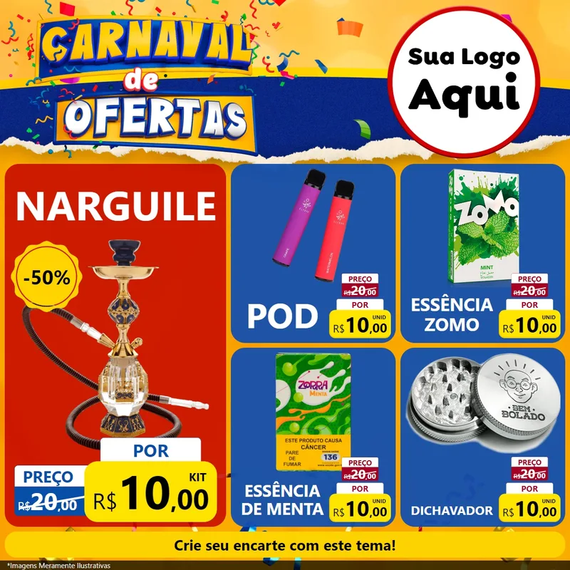 Modelo de Rede Social para Feed Facebook com o tema Carnaval de Ofertas para Tabacaria