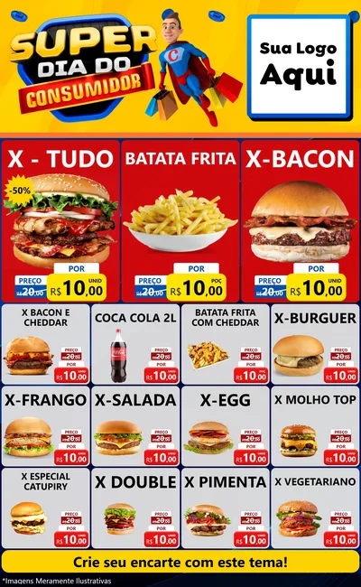 Modelo de Encarte para Encarte Grande com o tema Super Dia do Consumidor para Hamburgueria