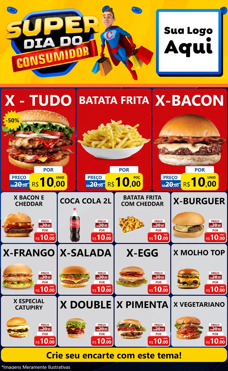 Modelo de Encarte para Encarte Grande com o tema Super Dia do Consumidor para Hamburgueria